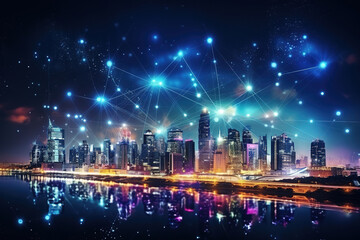 Obraz premium Unbelievable Smart network and Connection technology concept at night