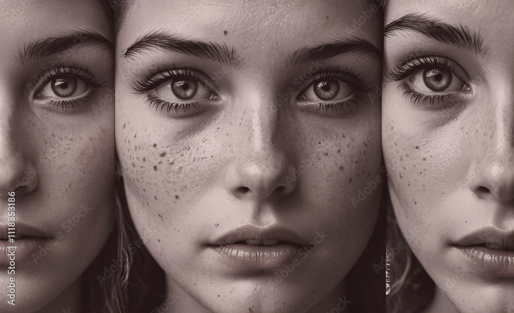 Poster three women with different skin tones and facial features are shown in a black and white photo. the 