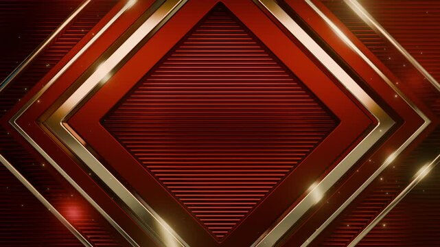 Abstract geometric background with metallic gold frames, striped red accents, and glowing highlights, ideal for premium or modern designs.