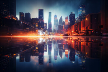 Fototapeta premium Amazing Illuminated futuristic cityscape with neon backgrounds