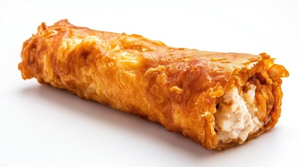 Crispy Fried Roll with Creamy Filling on White Background