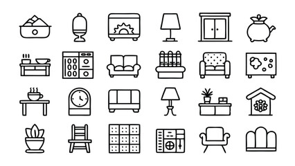 Home and Interior Design related icon editable stroke outline  set of different types small icons isolated on white background flat vector illustration