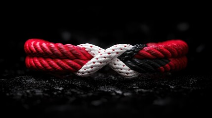 Intertwined Red and White Rope in Artistic Display on Dark Surface