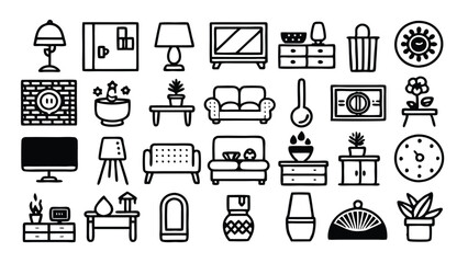 Home and Interior Design related icon editable stroke outline  set of different types small icons isolated on white background flat vector illustration