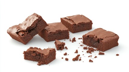 Fototapeta premium Delicious Homemade Brownies Freshly Baked on a White Background