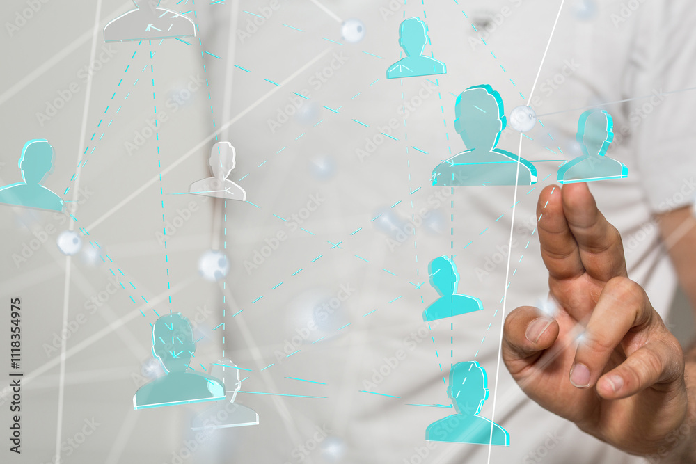 Poster network holding in hand 3d connection data