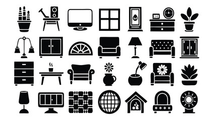 Home and Interior Design related icon editable stroke outline  set of different types small icons isolated on white background flat vector illustration