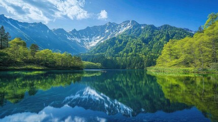 Serene Mountain Lake Reflecting Majestic Peaks