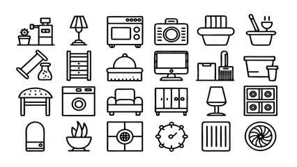 Home and Interior Design related icon editable stroke outline  set of different types small icons isolated on white background flat vector illustration