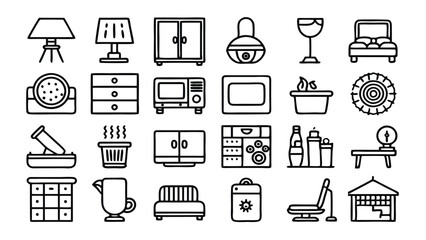 Home and Interior Design related icon editable stroke outline  set of different types small icons isolated on white background flat vector illustration