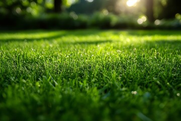 Naklejka premium Green Grass with Sunlight Bokeh Background