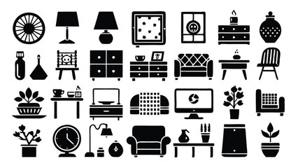 Home and Interior Design related icon editable stroke outline  set of different types small icons isolated on white background flat vector illustration