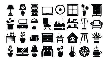 Home and Interior Design related icon editable stroke outline  set of different types small icons isolated on white background flat vector illustration