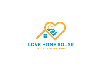 sun design with house logo and love sign. solar energy and home love design template