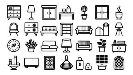 Home and Interior Design related icon editable stroke outline  set of different types small icons isolated on white background flat vector illustration