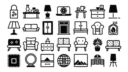 Home and Interior Design related icon editable stroke outline  set of different types small icons isolated on white background flat vector illustration