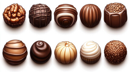 Obraz premium Delicious assortment of chocolate truffles and pralines in various shapes and colors, perfect for any sweet tooth