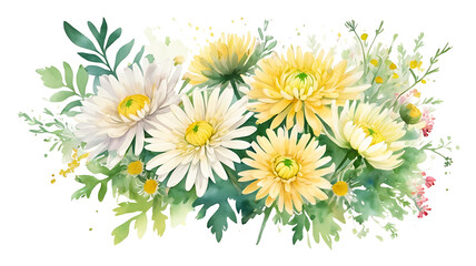 Obraz premium Delicate Watercolor Chrysanthemums – Artistic Floral Illustration
