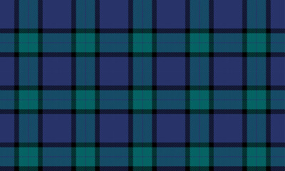 Plaid fabric pattern, blue, green, black, fashionable seamless cross lines pattern for textiles, and for designing clothes, skirts or decorative fabrics. Vector illustration.