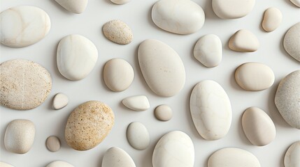 Smooth Stones Texture: A close-up shot showcasing a collection of smooth stones in varying shades of gray, brown, and white, creating a captivating and calming visual texture.  