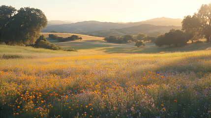 Obraz premium Golden Hour Wildflower Meadow in Rolling Hills