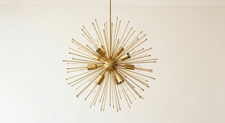 Modern Gold Sputnik Chandelier against White Wall