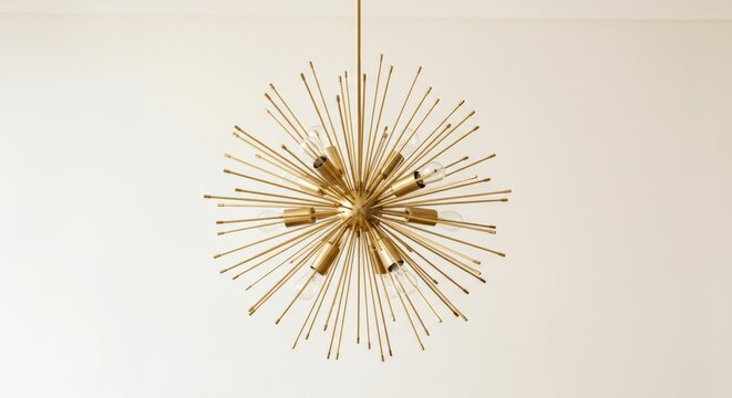 Modern Gold Sputnik Chandelier against White Wall
