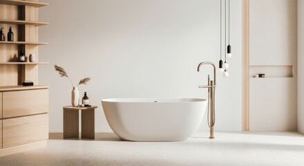Modern Minimalist Bathroom with Freestanding Tub