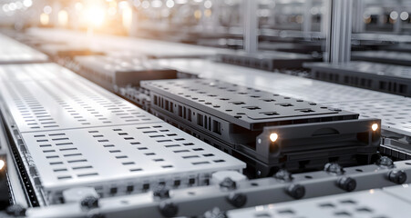 Photo of automobile production line Modern car assembly plant Modern and hightech automotive industry
