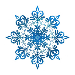 Illustration on white background Snowflake. Watercolor illustration in pastels, drawn by hand. Design for packaging, greeting cards, textiles and print.