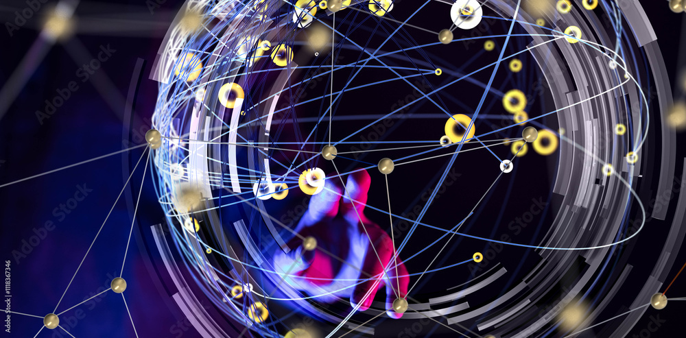 Leinwandbilder Global network. Blockchain. 3D illustration. Neural networks and artificial intelligence. Abstract