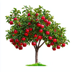 vibrant apple tree laden with bright red apples, showcasing lush green leaves and sturdy trunk, evokes sense of abundance and nature beauty
