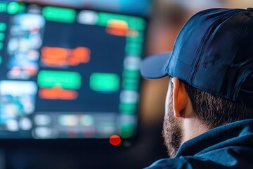 Obraz premium Sports technology streams via networks. Person observing data on computer screen