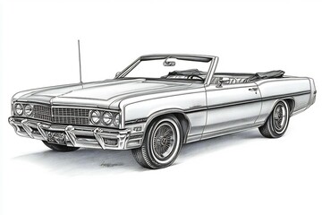 Detailed pencil drawing of classic car emphasizing vintage curves with open areas for messages or design overlays