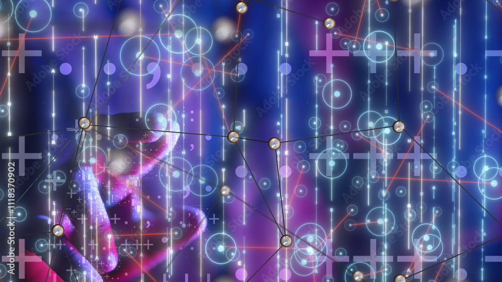 Poster Neural network 3D illustration. Big data and cybersecurity