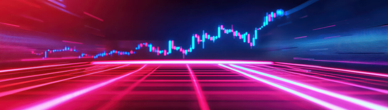 luminous holographic dashboard displays rising graph with vibrant neon colors, creating futuristic atmosphere. dynamic lines and glowing elements evoke sense of progress and innovation