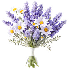 Fototapeta premium bouquet featuring lavender and assorted wildflowers, with purple and white petals on a transparent background