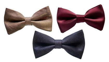 Different colored bow ties isolated on a white background. Perfect for formal occasions and fashion enthusiasts. Ideal for weddings, parties, or stylish everyday use.