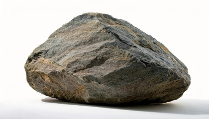 Fototapeta premium A detailed view of a large, natural brown rock resting isolated on a clean white background, showcasing rough texture and natural form.