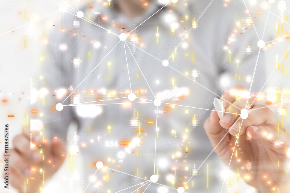 Aufkleber Neural network 3D illustration. Big data and cybersecurity - 3d