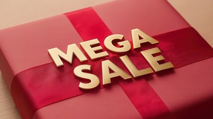 Exciting mega sale announcement on a beautifully wrapped gift box to attract shoppers and promote sales.