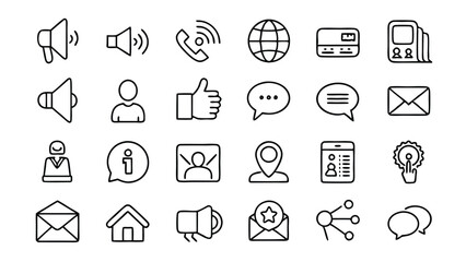 Social Media & Communication related icon editable stroke outline  set of different types small icons isolated on white background flat vector illustration