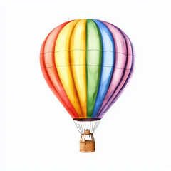 Naklejka premium vibrant hot air balloon with colorful stripes floats gracefully in sky, evoking sense of adventure and joy. Its bright hues create cheerful atmosphere, perfect for inspiring wanderlust