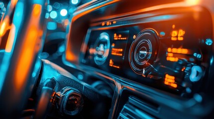 Futuristic Car Dashboard Night Driving Technology Interface Orange Blue
