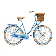 vintage bicycle featuring light blue frame and wicker basket. design captures nostalgic charm, perfect for art lovers and cycling enthusiasts