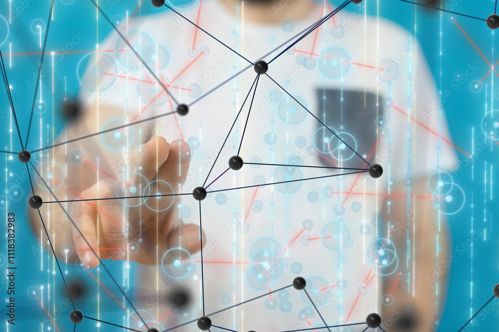 Aufkleber neural network 3d illustration. big data and cybersecurity