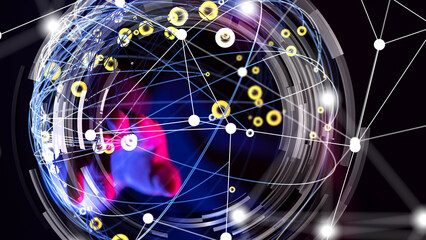 Global network. Blockchain. 3D illustration. Neural networks and artificial intelligence. Abstract
