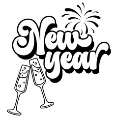 New Year 2025 typography clip art design for T-shirts and apparel, Happy New Year art on plain white background for shirt, hoodie, sweatshirt, card, tag, mug, icon, poster or badge
