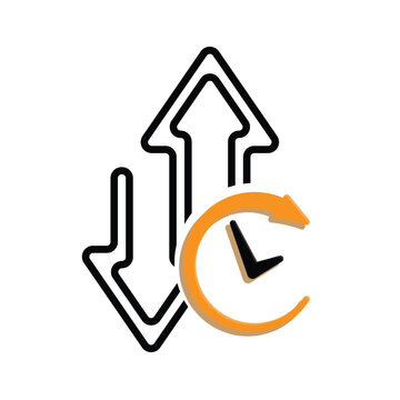 arrow icon. Top and Bottom signs with time clock. Buy and sell symbols. for economics, data analysts, finance. mixed modern design style.