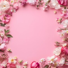 spring flowers on rose background
